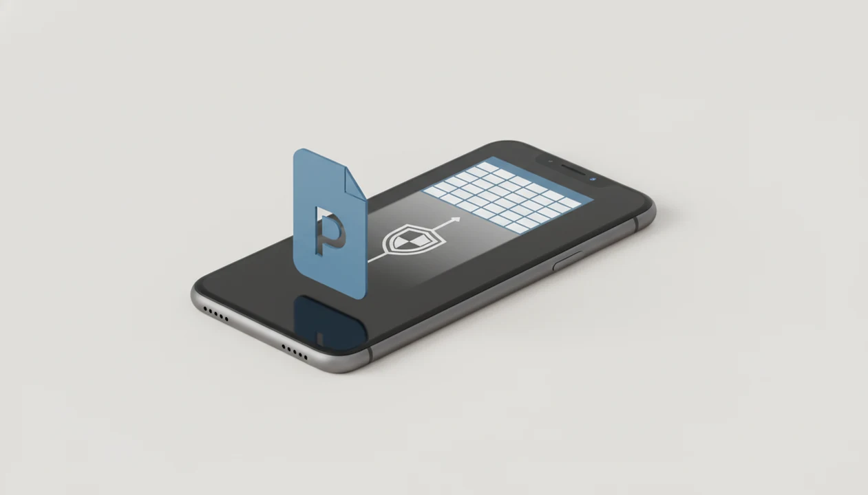 A phone converts a bank statement PDF into a spreadsheet with a security lock symbol nearby.