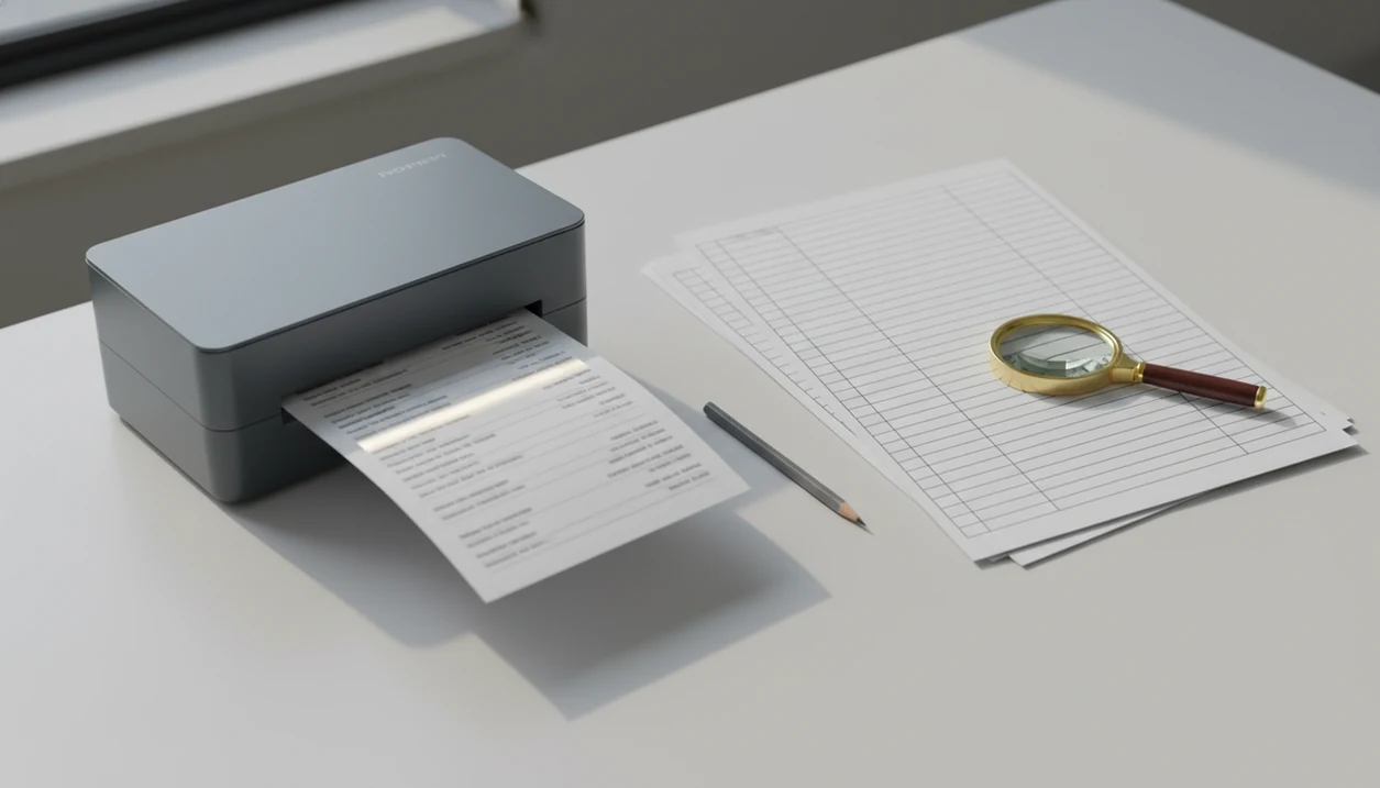 A scanned bank statement is transformed into clean spreadsheet rows with review tools nearby.
