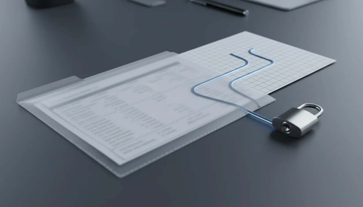 A locked folder and blank spreadsheet pages suggest secure conversion of sensitive bank statement PDFs.