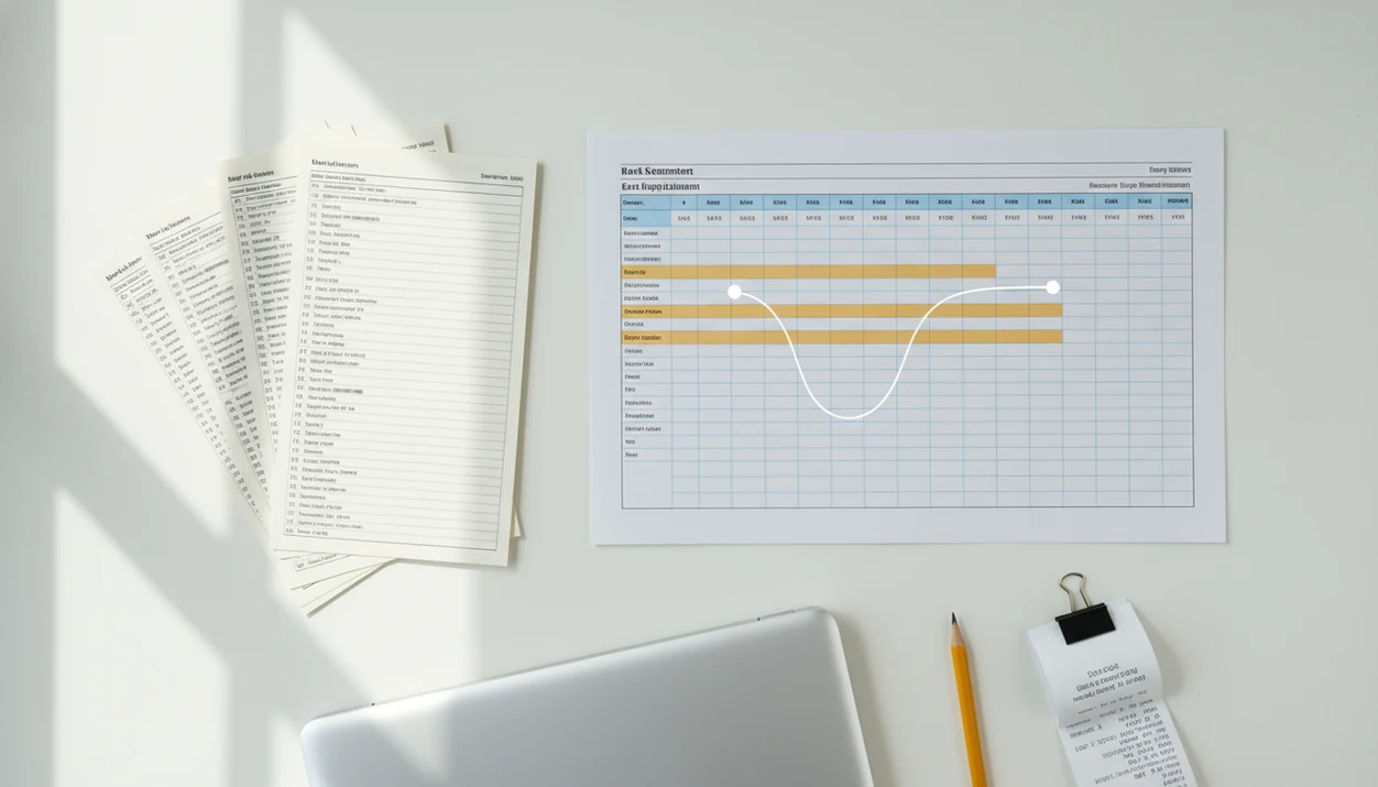 Printed bank statements and a structured spreadsheet with matching rows highlighted for duplicate review.